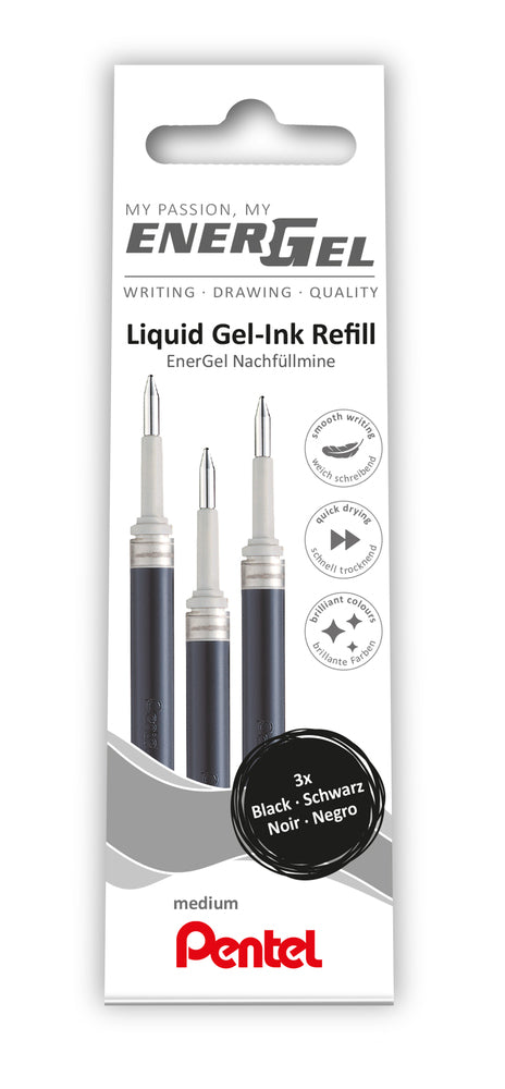 Refill Pentel 3 stk Energel 0,7mm sort