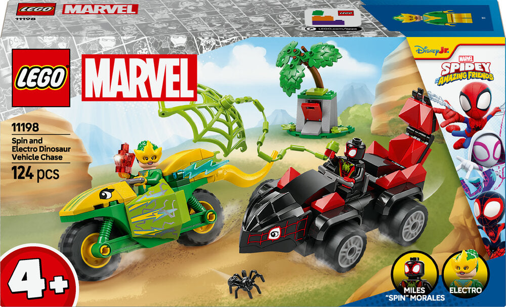 11198 LEGO Spidey Spin og Electros jagt i dinosaurkøretøjer