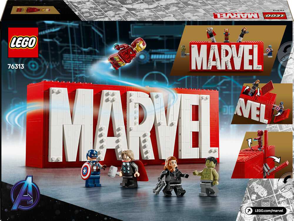 76313 LEGO Super Heroes Marvel MARVEL-logo og minifigurer