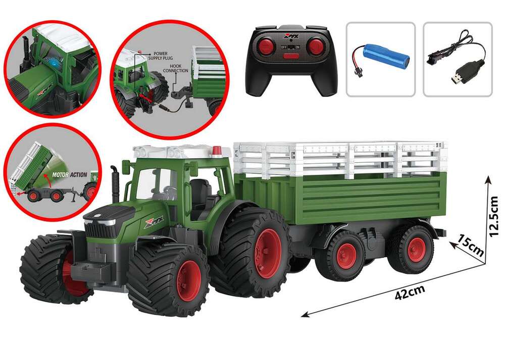 RC traktor med anhænger og lys