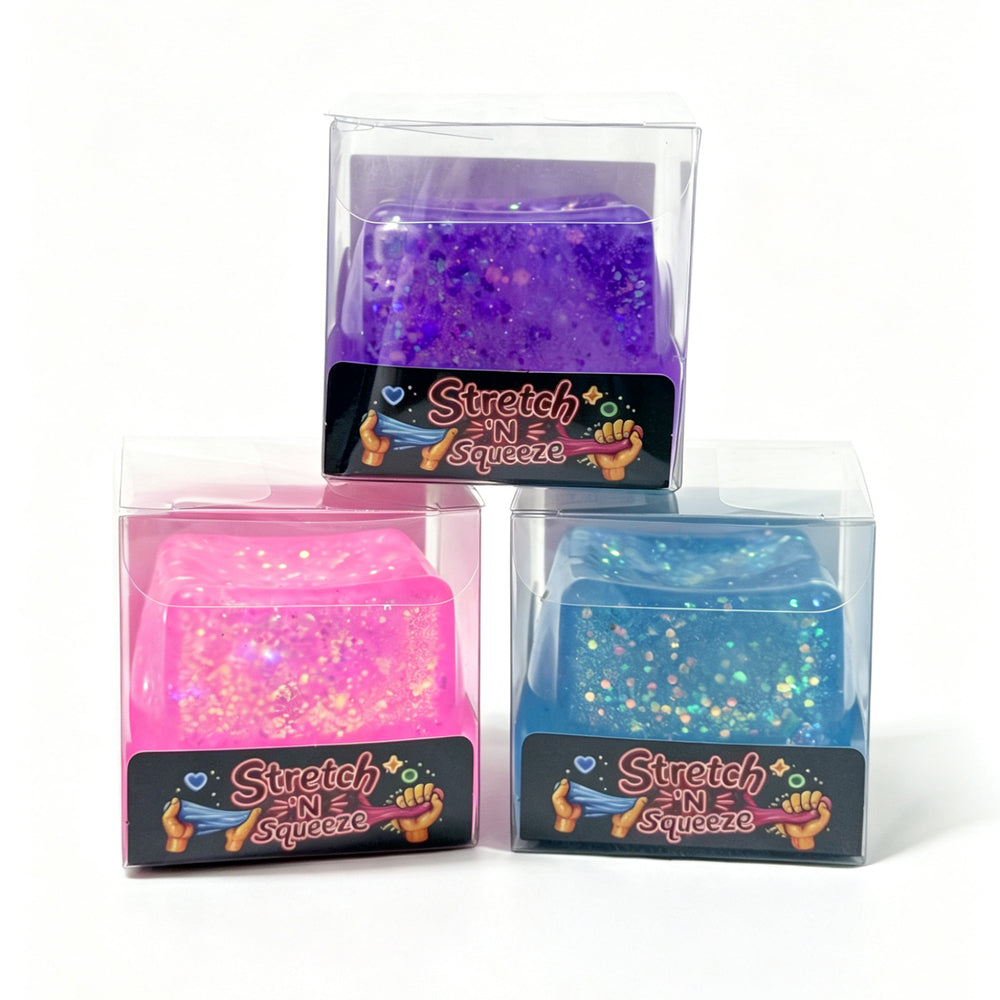 Squishy terning m/glimmer pink/lilla/blå ass