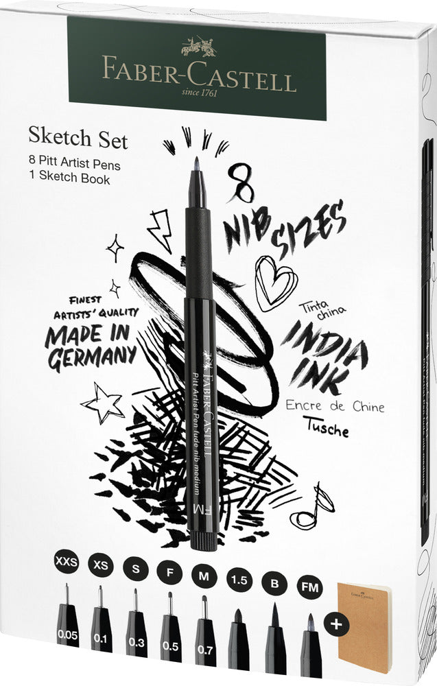 Tusser Pitt Artist Faber Castell 8 Ass + Sketchbook