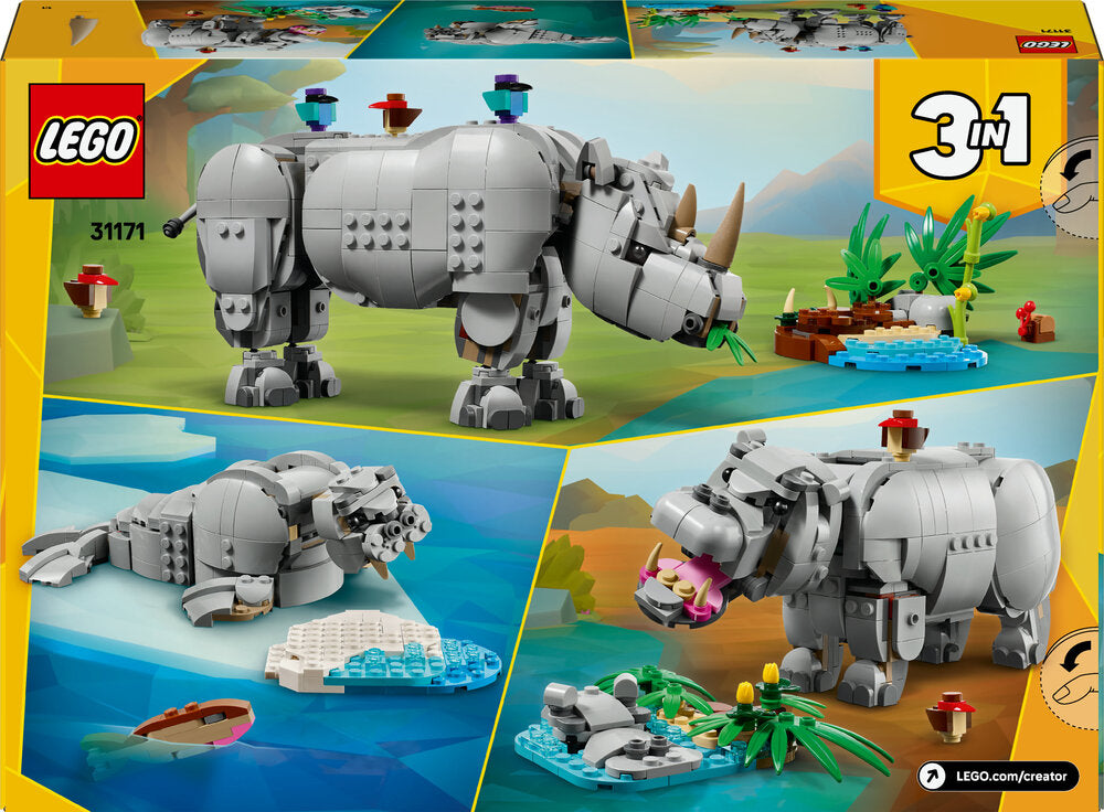 31171 LEGO Creator Vilde dyr: Majestætisk næsehorn med fugle