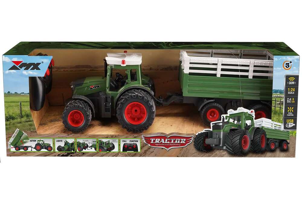 RC traktor med anhænger og lys