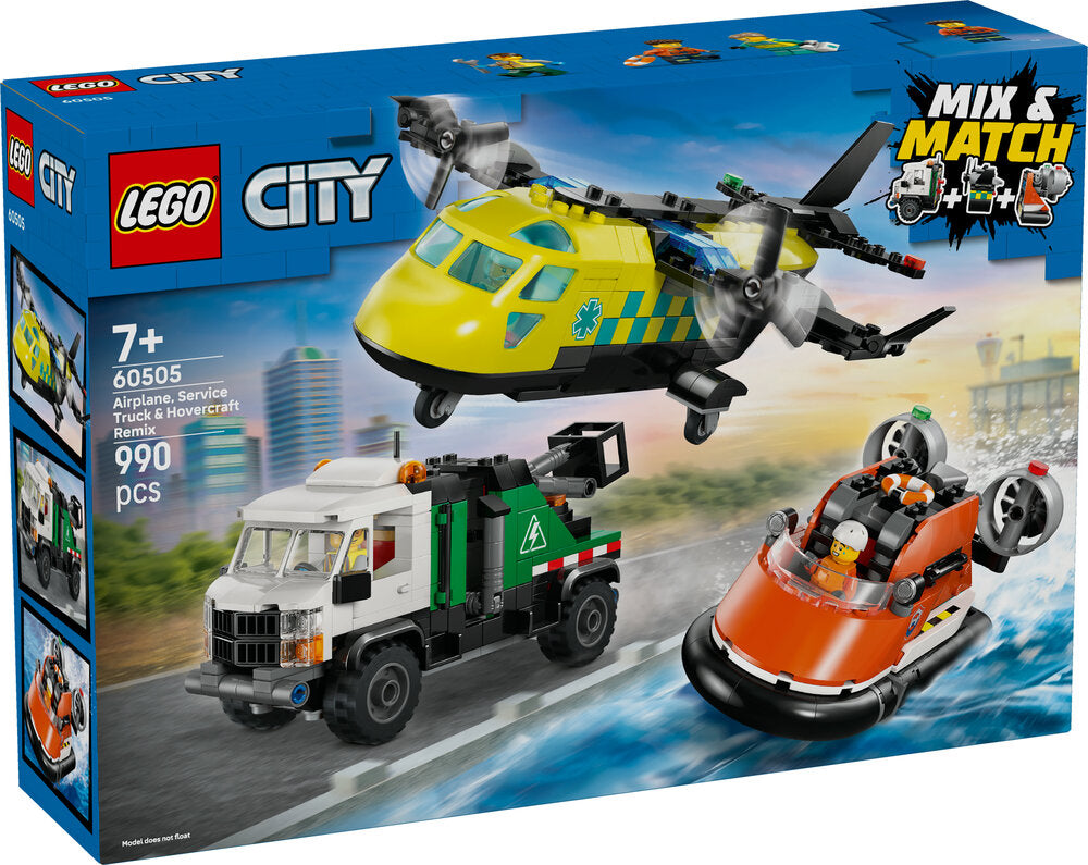 60505 LEGO City Remix – Fly, servicevogn og luftpudebåd