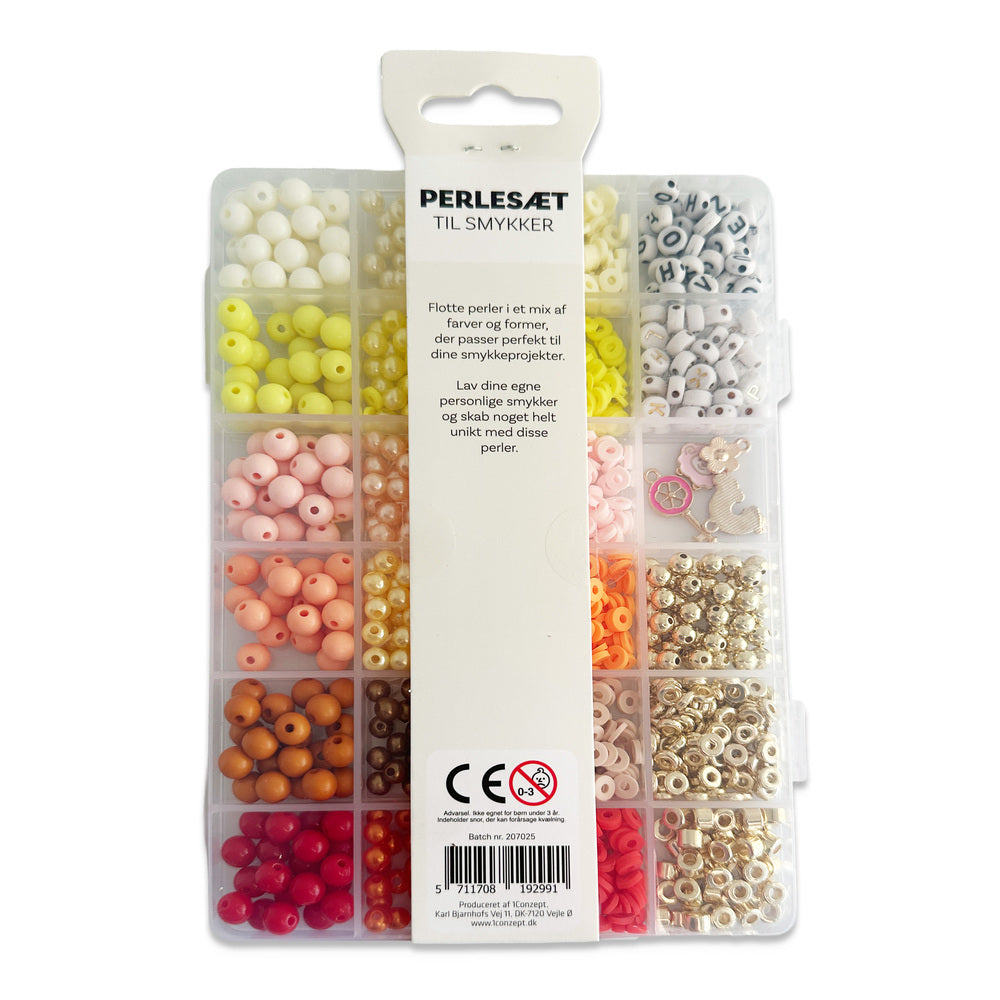Perler æske trendy orange/gul/pink/guld/bogstav mix nål/tråd