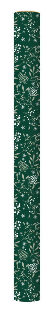 Gavepapir Grøn M/Hvide Kogler/Grene 3 M X 70 Cm