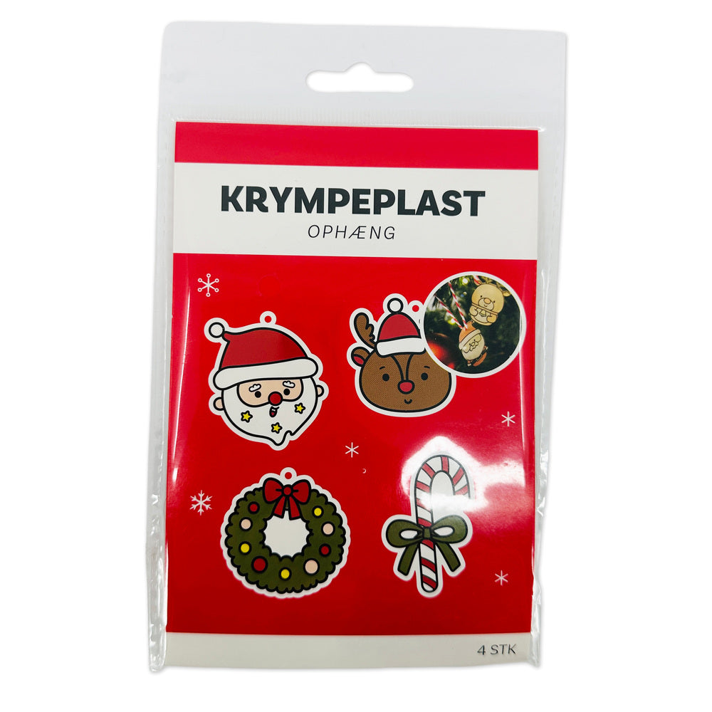 Krympeplast Ophæng Julemand/Rendyr/Krans/Sukkerstok 4 Stk