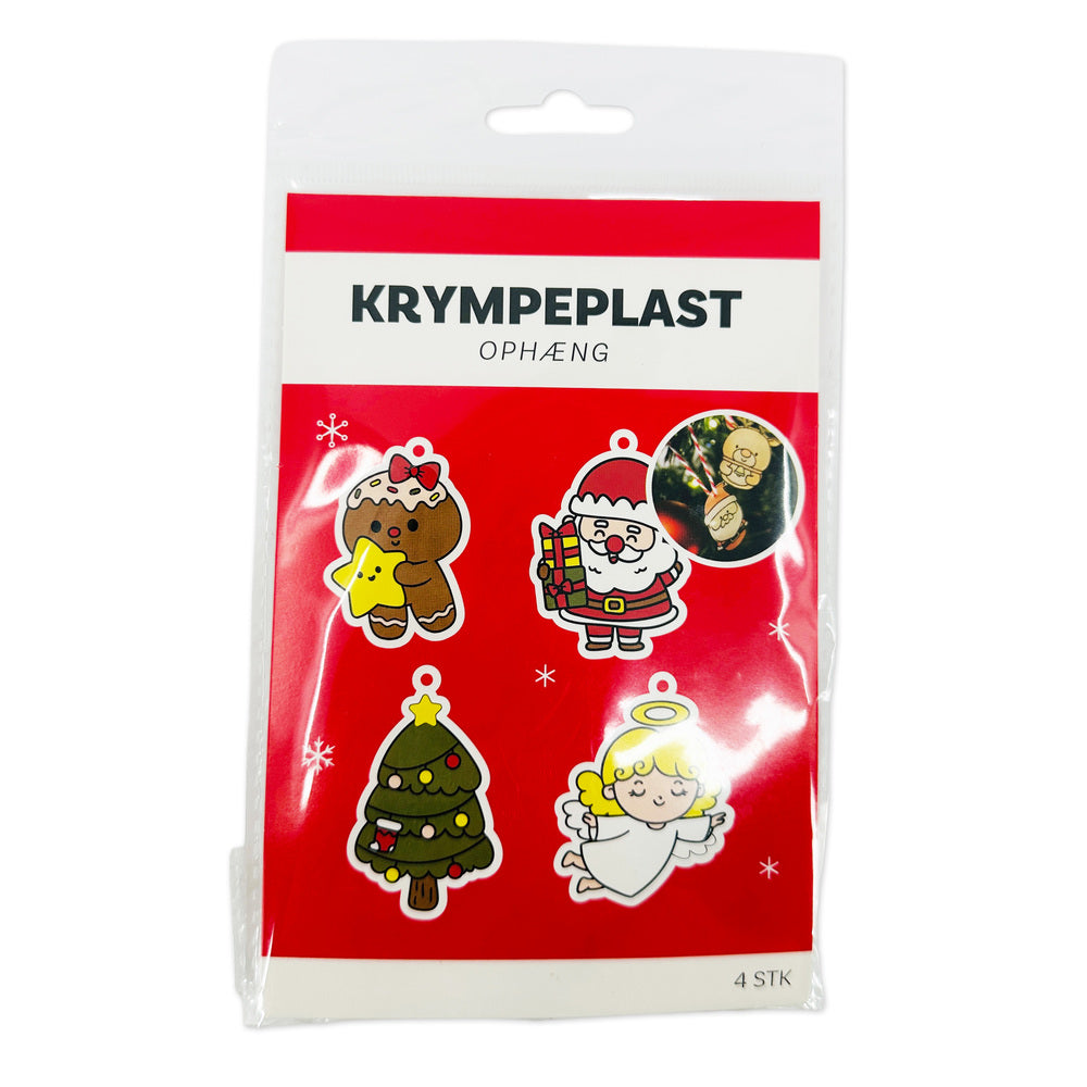 Krympeplast Ophæng Kagedyr/Julemand/Juletræ/Engel 4 Stk